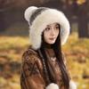 Winter Hat Women's Retro Knitted Hat Fleece Thickened Ear Protection Cold Wool Hat Cute Hairball with Hat