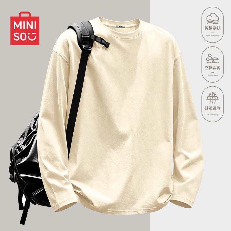 MINISO Мужская дышащая футболка с длинным рукавом из чистого хлопка