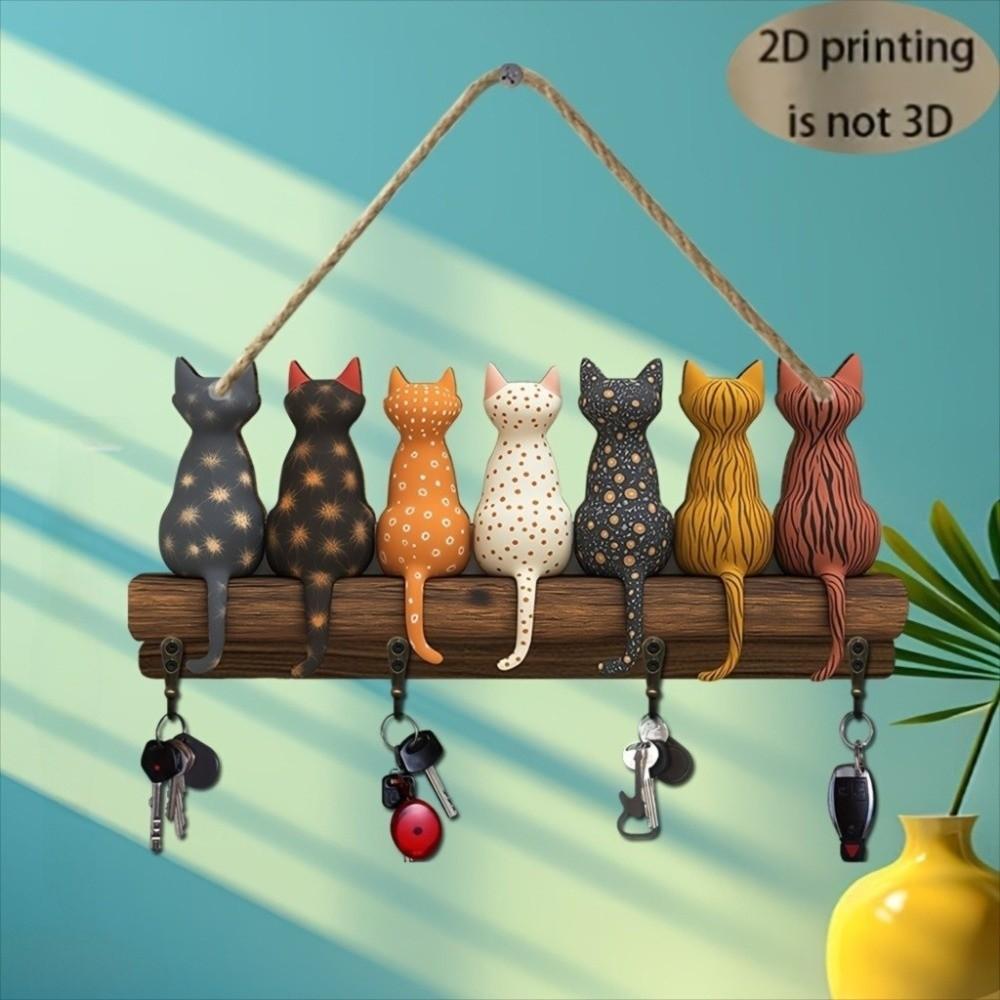 Cat Back Shape Key Holder Wooden Key Hanger Gift Wall Mounted Key Rack Home Entryway Hallway