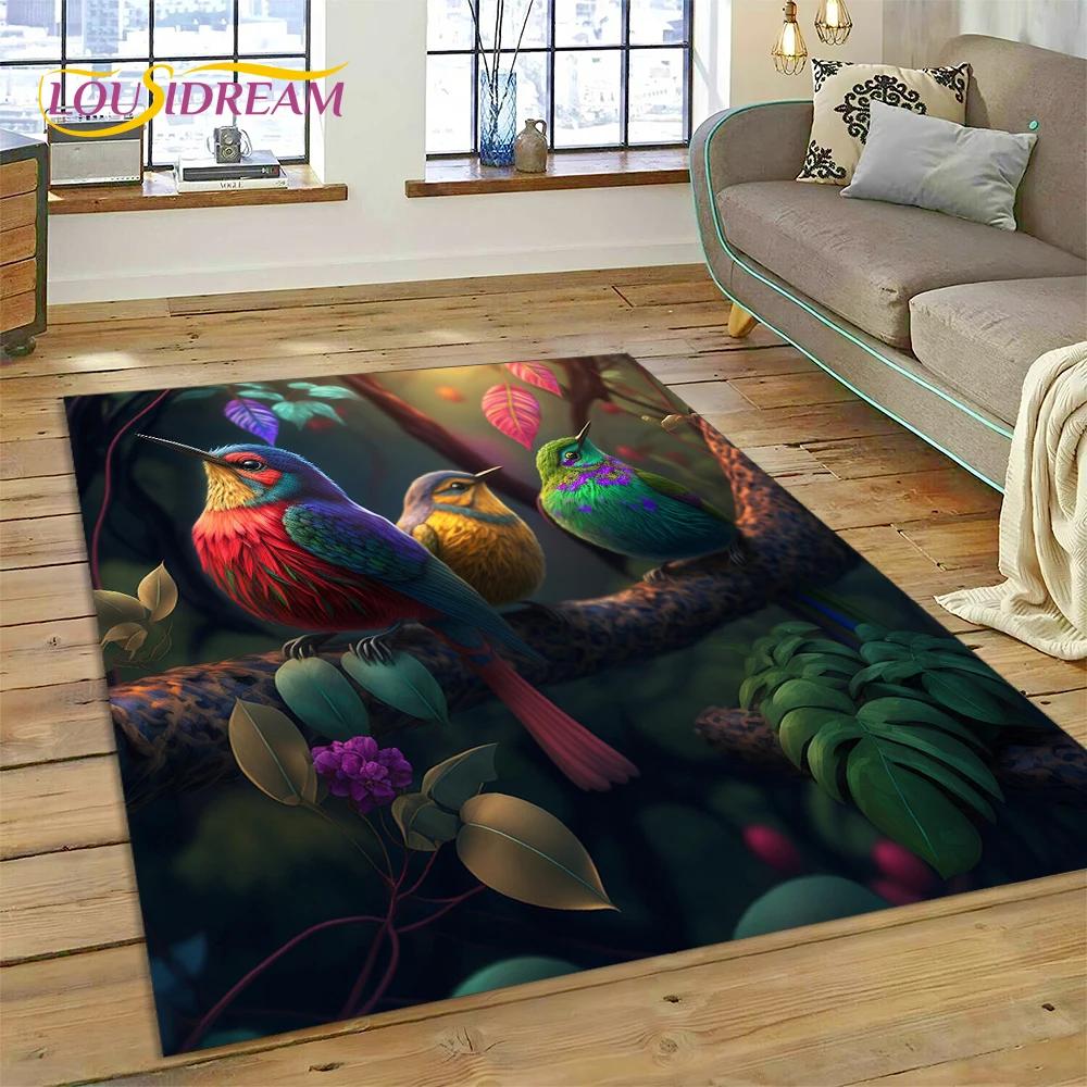 Cute Dream Birds Parrot Peacock Cartoon Rug Carpet for Living Room Bedroom Decor,floor Mat Non-slip Decoration for Sofa Doormat