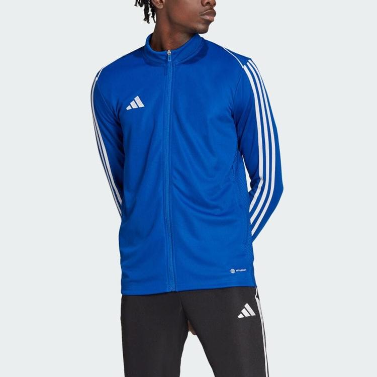 adidas Куртка мужская с цветными блоками и полосками, на молнии, с воротником, синяя HS3505