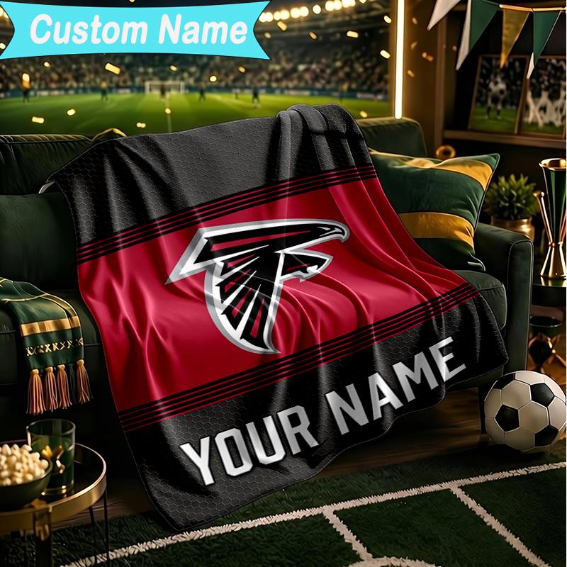 1PC Custom Name Blanket Atlanta-Falcons Rise Up Flannel blankets Patterns Throw Blanket All-Season Soft Gift for Couch, Bed, Camping, Birthday gifts