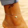Love Heart Beads Double Layer Anklet Vintage Beach Ankle Bracelet For Women Wedding Accessories