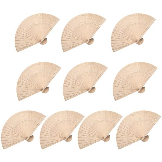 1/10/20Pcs Wooden Folding Fan Hollow Portable Fan Summer Hand Held Ribs Wedding Desktop Decoration