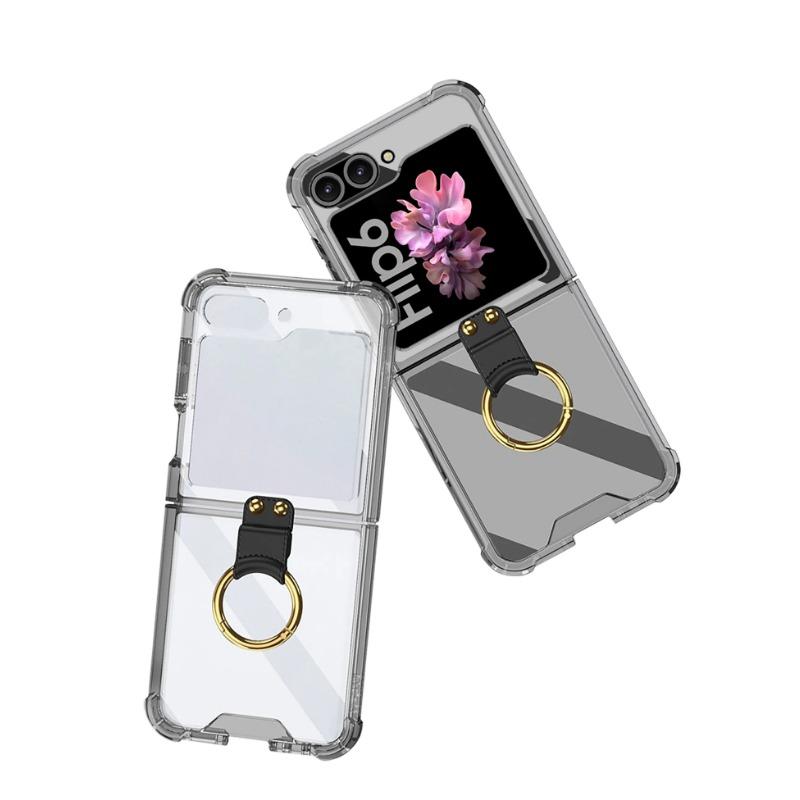 Прозрачный жесткий противоударный жесткий чехол для телефона из ПК для Samsung Galaxy Z Flip 6 5, чехол с кольцевым держателем