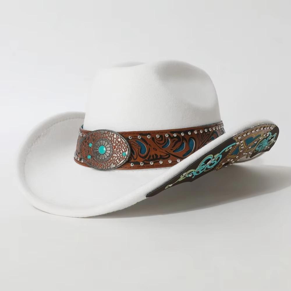 Wide Brim Western Cowboy Hat Turquoise Decor Western Cowgirl Hat Stage Performance