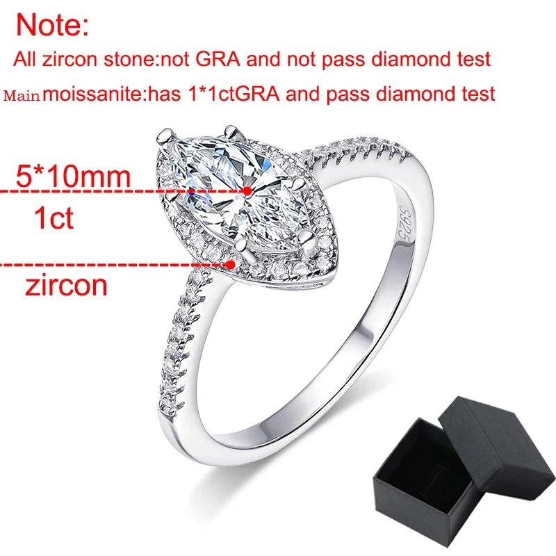Сертифицированные кольца с муассанитом 1 карат огранки «маркиз» для женщин, обручальное кольцо с имитацией бриллианта, ювелирное изделие из стерлингового серебра S925 GRA