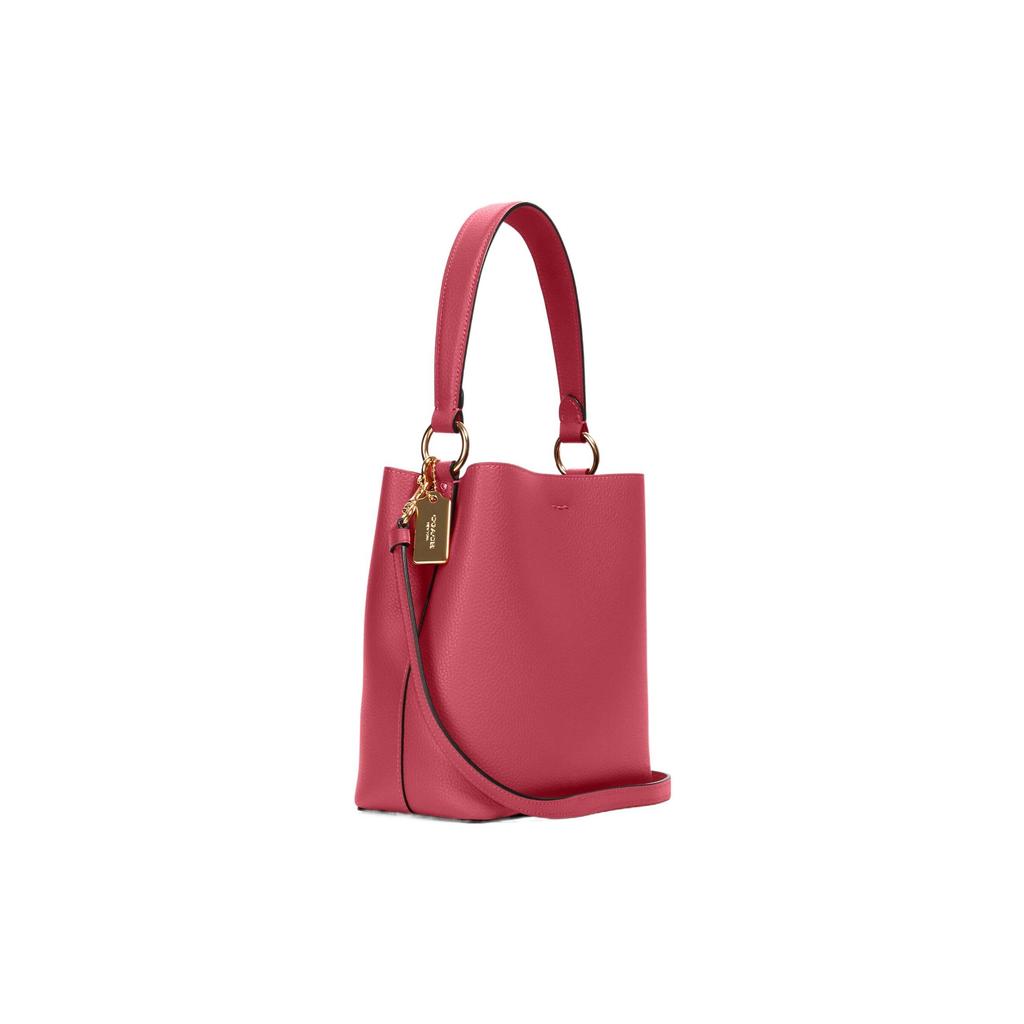 Coach Town 22 Solid Color Letter Logo Zipper Pocket Layer Polished Leather Bucket Bag Women Handbags Pink 1011-IMT9Z