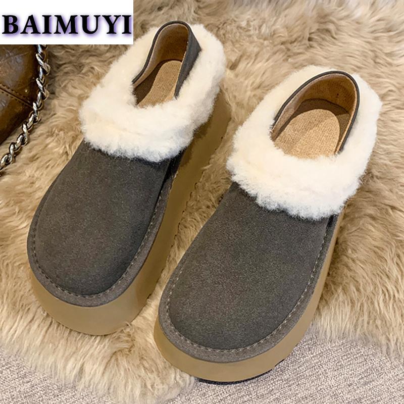 Меховые балетки на платформе женские тапочки повседневная замшевая обувь 2025 тренд зима новые прогулочные шлепанцы зимние ботинки уютные женские сапоги