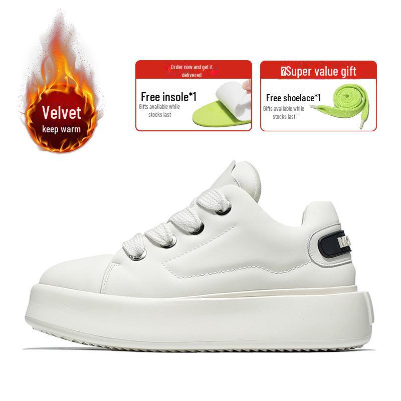 Mobei Men's Trendy Mandarin Duck Casual Sports Shoes - Fashionable White Cowhide with Versatile Soft Sole.