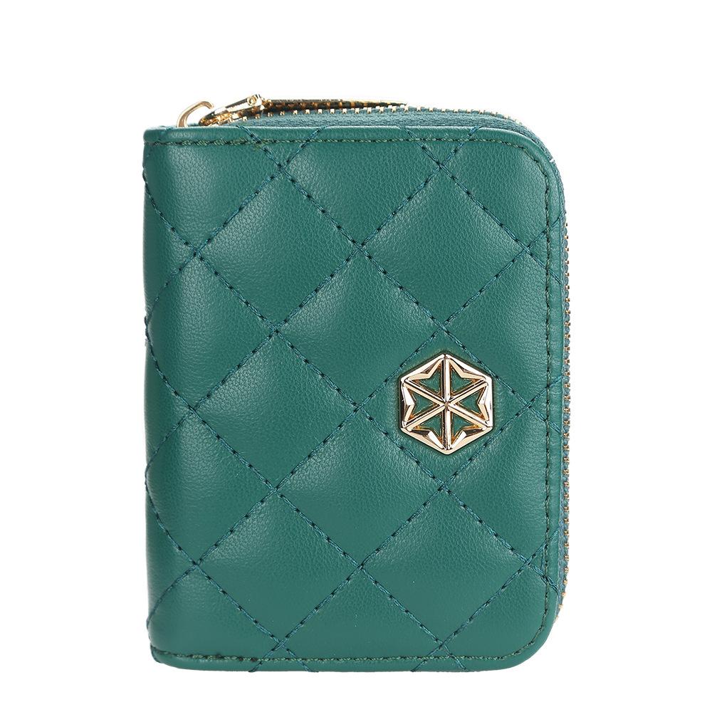 Women's Embroidered Plaid Zipper Coin Purse Cute Multi-card Slots Card Holder Small Wallet Pu Leather Short Purse