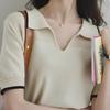 Женский летний свитер-поло в стиле ретро из французского ледяного шелка 2024 года