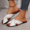 Fashion 2025 New Ladies Shoes Open Toe Women's Slippers Fashion Outdoor Rivet Daily Summer Plus Size Concise Comfortable Flat Slippers