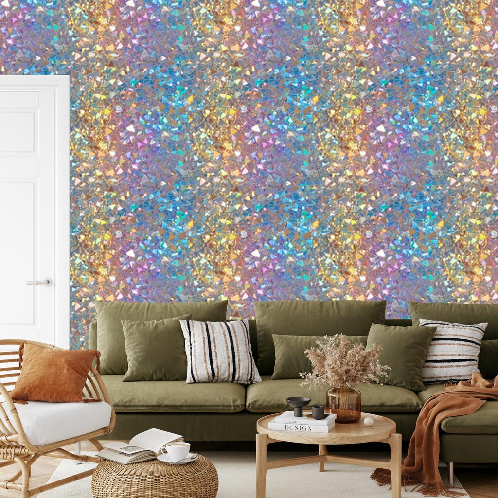 Iridescent glitter wallpaper in blue and beige for the living room and bedroom 50x1000