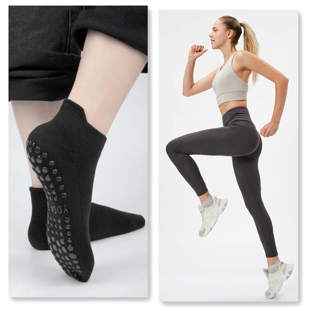 4 пары нескользящих дышащих носков для йоги для женщин – Носки с нескользящей подошвой для пилатеса, барре, танцев и тренировок