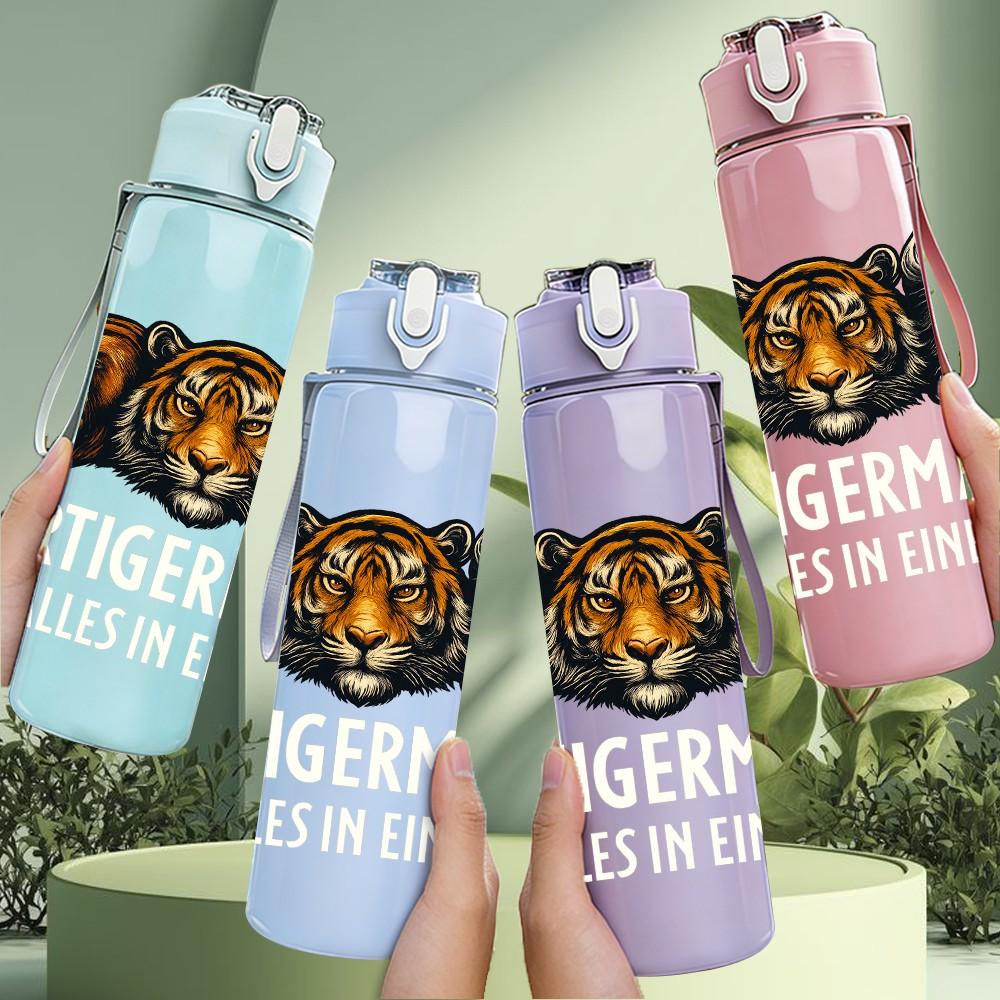 1PC Tiger Animal Group Art 750ml Color Plastic Sports Water Bottle Leakproof Flip Straw Lid Suitable for Sports Office Home Use