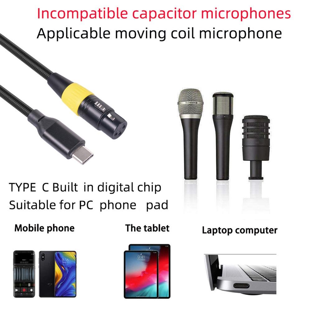Flexible Type C Male to XLR Female Cable 3 Pin XLR USB C Microphone Cable  For Phone
