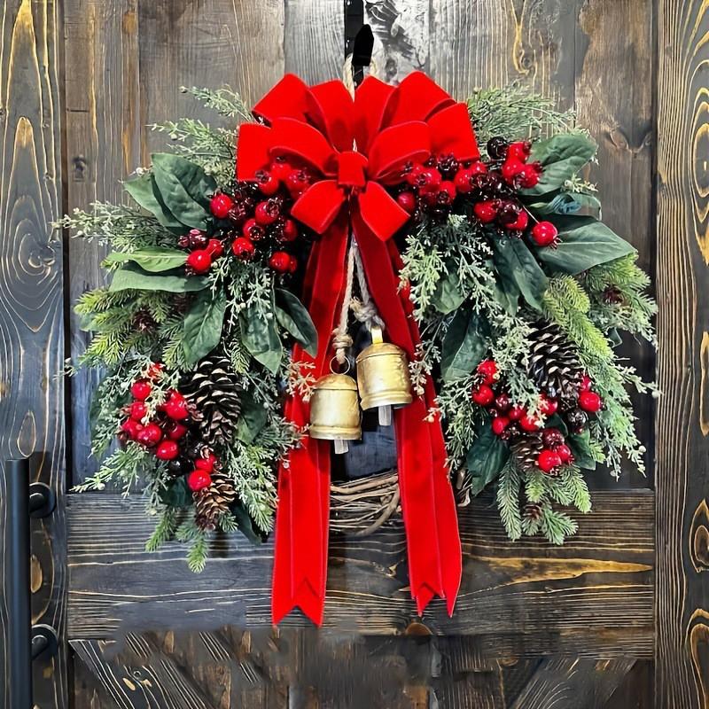 Christmas Wreath With Bells Butterflies Door Decor Winter Holiday Home Decoration