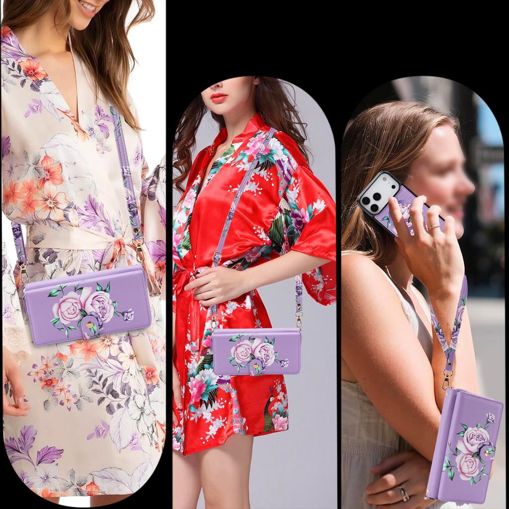 Съемный кошелек-книжка с цветами 2-в-1 для карт для iPhone 17 17Air 16 15 14 Plus 13 12 Pro Max, чехол со шнурком и поддержкой зарядки Magsafe