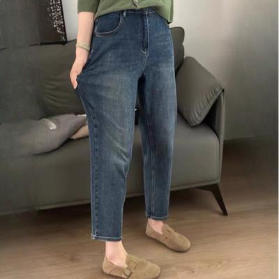 Джинсы Harlan Stretch размера Plus Size для женщин с грушевидной фигурой, весна-осень, с высокой талией, прямые брюки с девятью точками