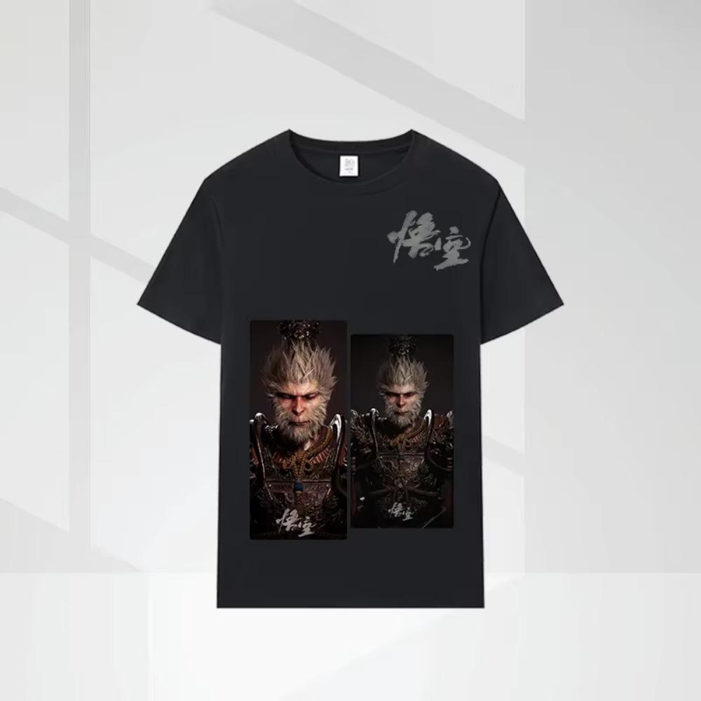 Футболка с принтом Game Black Myth Wukong, летняя хлопковая футболка с коротким рукавом, повседневная модная одежда с круглым вырезом, одежда для активного отдыха, молодежная мужская одежда