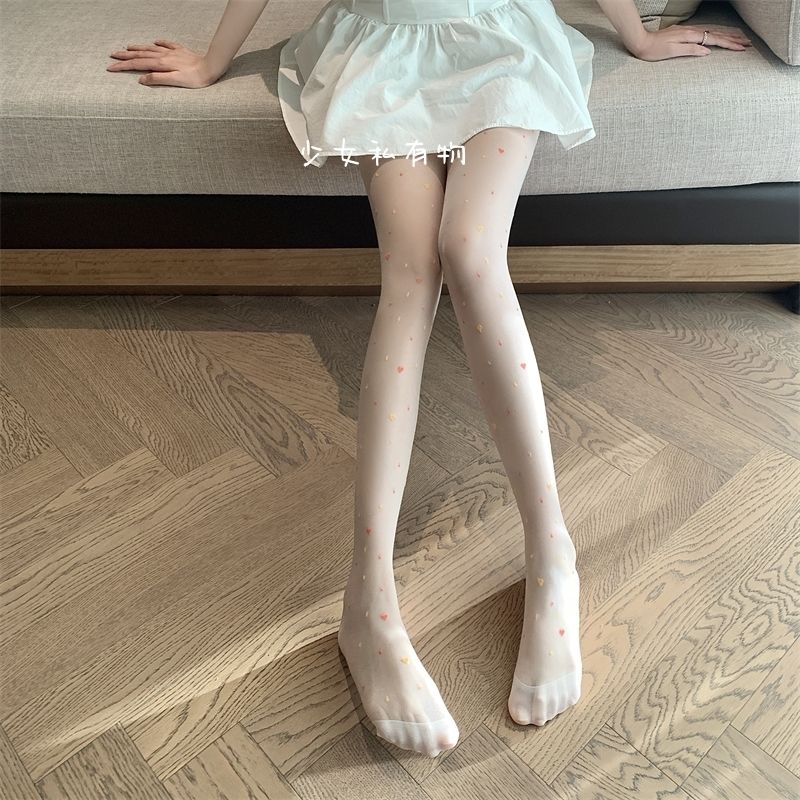 Сексуальная любовь - Сердце - Узорчатые прозрачные закрытые - Пряжа колготки тонкие жаккардовые - Вязаные колготки с узором "Любовь - Сердце" Милые чулки для девочек