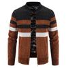Color Blocked Cardigan Sweater Men's Plush Thickened Casual Knitting Coat