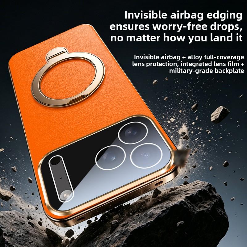Luxury Business 360 Rotating Magnetic Leather Case for iPhone 17 Pro Max 16 15 14 13 for Magsafe Shockproof Skin Feel Slim Cover
