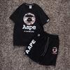 Модный мужской и женский комплект из двух предметов с головой обезьяны: Свободные спортивные шорты и футболка с коротким рукавом