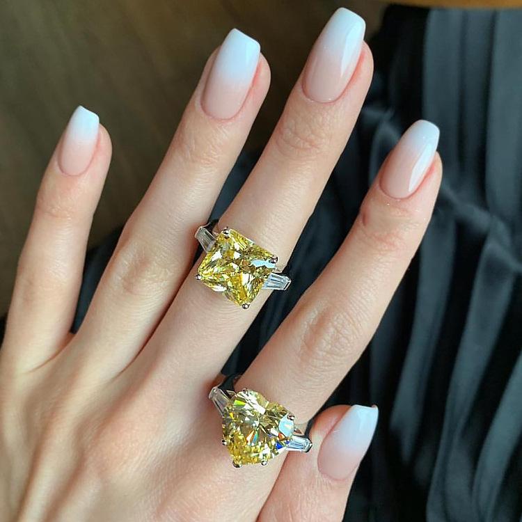 Кольцо для помолвки с имитацией квадратного бриллианта европейской и американской огранки, супер-яркое желтое бриллиантовое кольцо с открытым регулируемым размером