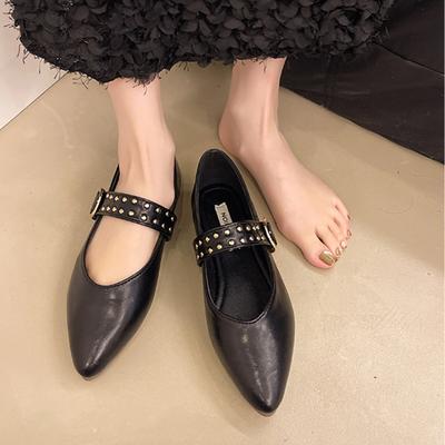 Модные осенние новые туфли на плоской подошве, женская мода, острый носок, неглубокий вырез, заклепки, мягкая подошва, противоскользящие, износостойкие, низкие туфли