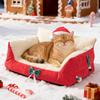 Yousheng Christmas Cat Bed Fluffy Pet Sofa Bed with Removable Washable Cover Cozy Plush Cat Sofa for Winter Holiday Indoor Cats Rest Play