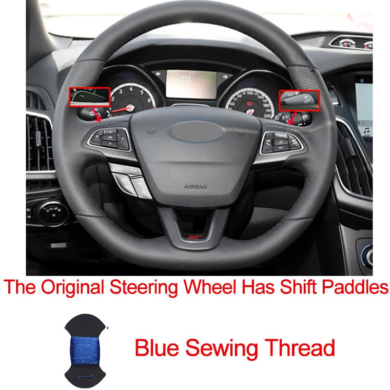 Hand Sewing Car Steering Wheel Cover Wrap For Ford Focus (RS | ST | ST-Line) 2015-2018 Kuga (ST-Line) Ecosport (ST-Line)