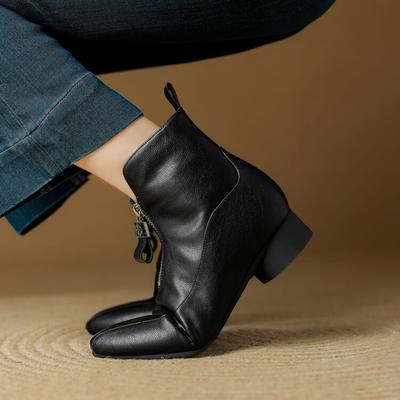 Модные НОВЫЕ Зимние Женские Ботинки Острый Носок Толстый Каблук Обувь Сплит Кожаная Обувь для Женщин Повседневные Ботильоны на Молнии Теплые Шерстяные Современные Ботинки