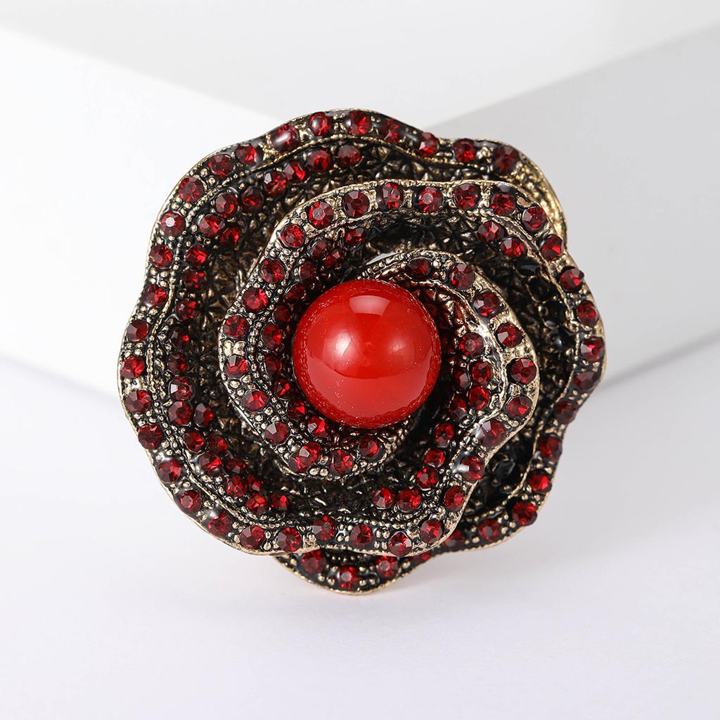 Винтажная брошь-роза из сплава со стразами, модная универсальная женская брошь для пальто, корсаж, аксессуары