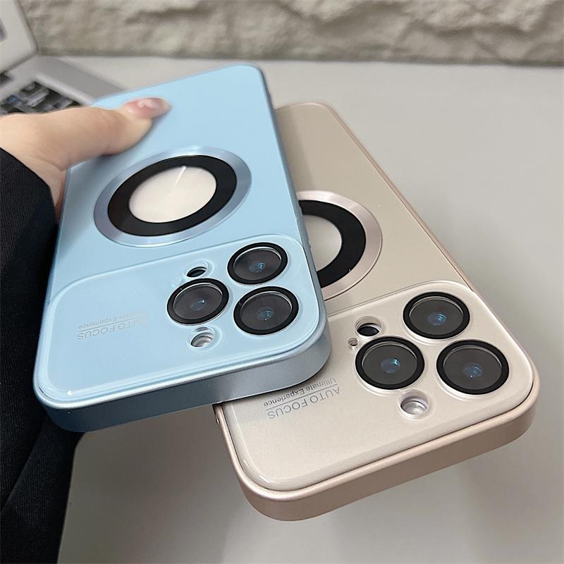 Чехол-защита для линз с текстурой титанового сплава для iPhone 17 16 15 14 Plus 13 12 Pro Max, высококачественный, магнитный, простой, для Magsafe