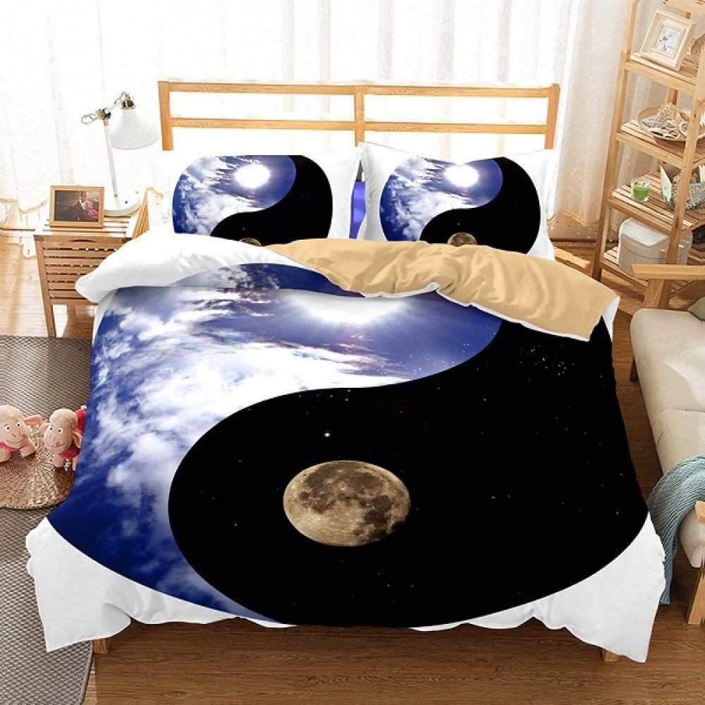 Пододеяльник Yin Yang King Queen Vintage Tai Chi Quilt Cover Комплект постельного белья с гаданиями Oriental Culture Polyester Sheer