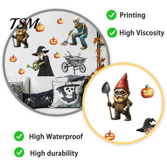 Realistic Skeleton Wall Decorations Halloween Sticker, Pumpkin Witch Printed, Self-adhesive Waterproof Reusable Holiday Graphics PVC Decals,