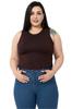 Women's Style Big Size Body Plus Size Crew Neck Sleeveless Crop Viscose Brown Body