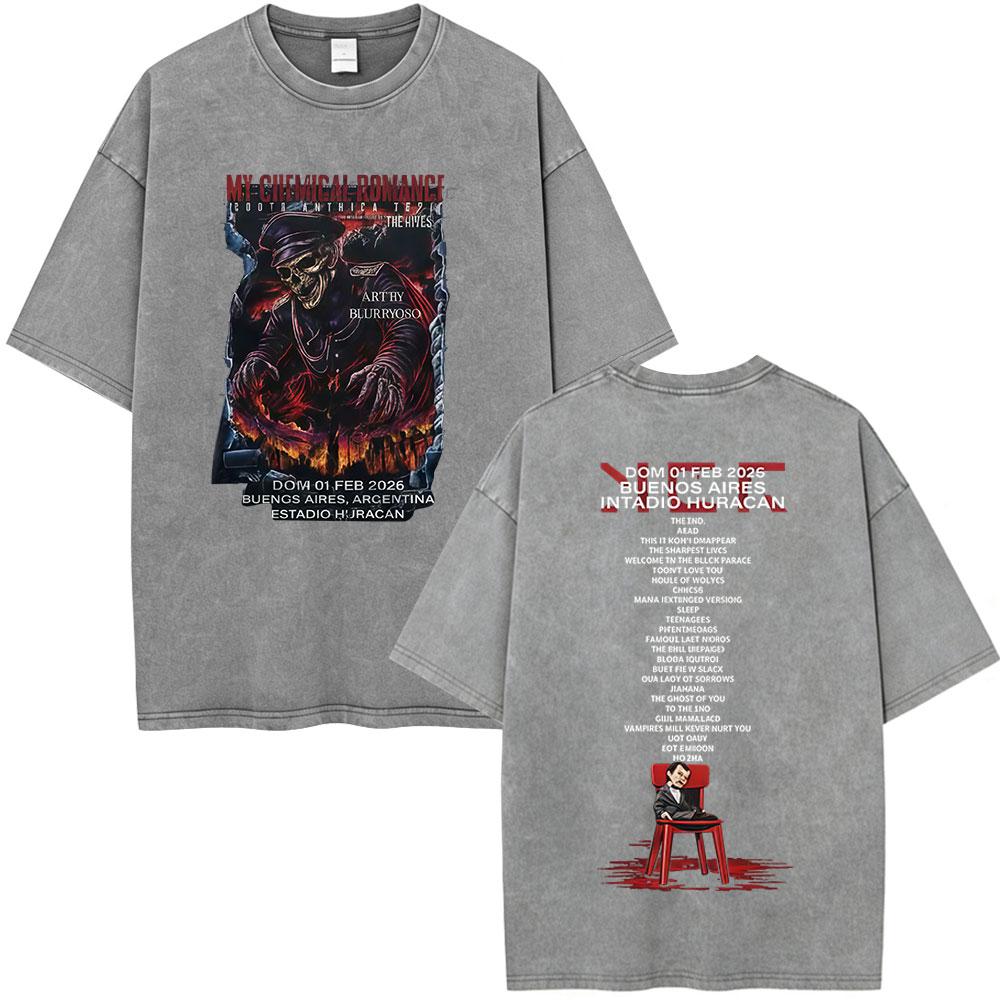 Rock Band My Chemical Romance Washed Tshirt The Black Parade  Tour Merch Tshirts Mens Clothing Vintage T Shirt Streetwear