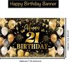Happy 21St Birthday Banner - Black Gold Party Decorations Backdrop for Men and W