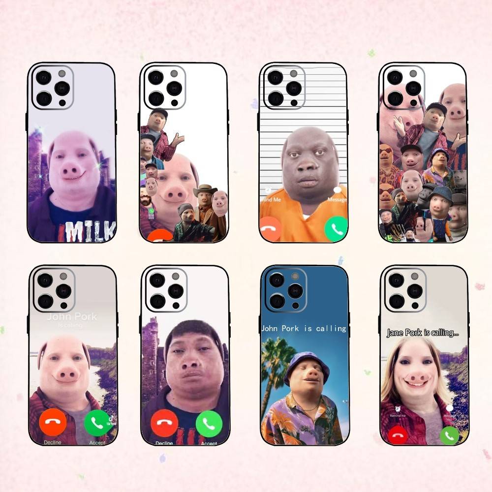 J-John Pork звонит Ответить на звонок Чехол для телефона Силиконовый Мягкий Для IPhone 17 16 15 14 13 12 11 X XR Plus Pro Max Plus