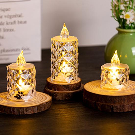 4Pcs Crystal Flameless Candle Lights LED Tealight Candles Battery-Operated Twinkling Light Fake Candles for Weddings Home Decor