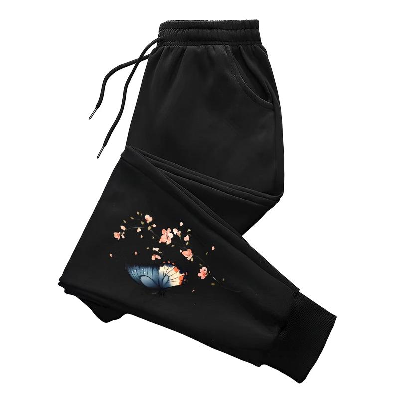 Women's Butterfly Print Sweatpants High Grade Ladies Daily Casual Sporty Jogger Pants Home Outdoor Comfort Breathable Trousers
