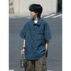 Summer Men'S New Style Distressed Washed Retro Short Sleeved Denim Shirt Street Trendy Workwear Military Style Shirt Top