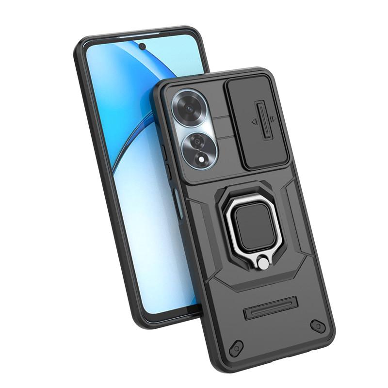 Для OPPO A60 Чехол Slide Camera Len Телефонные чехлы для OPPO A60 4G Чехол Противоударный Бронированный PC + TPU Держатель Задняя крышка для OPPO A60