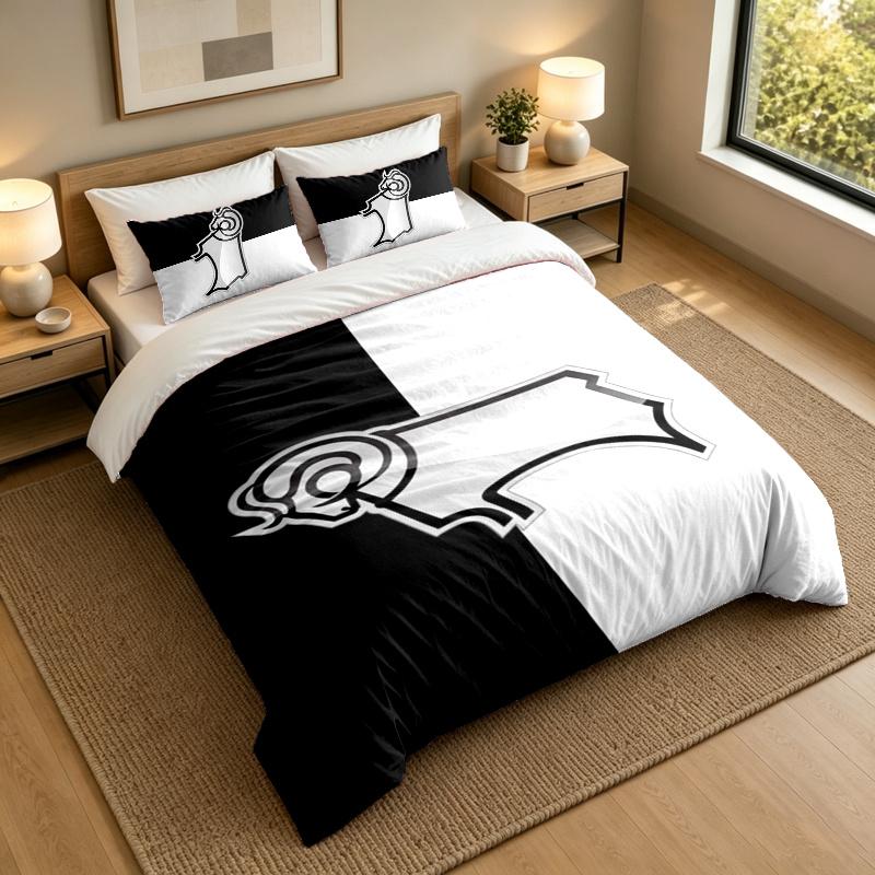 3-Piece Bed Sheet Set with Derby County FC Design, 1 Flat Sheet and 2 Pillowcases for Bedroom