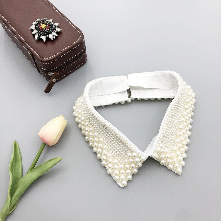 Elegant Vintage Pearl Embellished Handcrafted Collar for Women High-Quality Polyester Fiber Pearl Sewing Woven Necktie Style