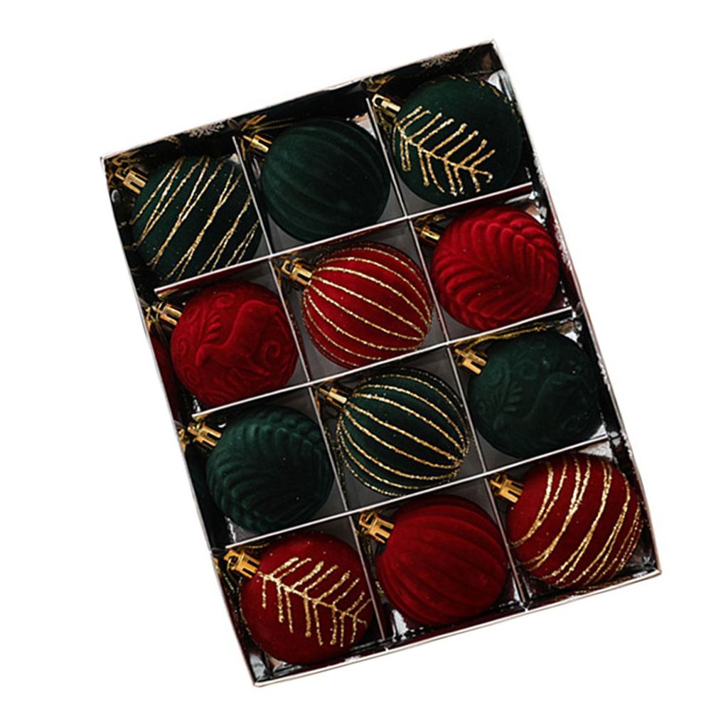 12 шт. праздничных рождественских безделушек, набор бархатных расписных украшений для сезонного украшения елки, праздничного декора