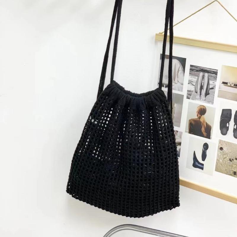 Simple Woven Mesh Pocket Drawstring Backpack Fashionable Versatile Shoulder Bag Large Capacity Messenger Bag Tote Bag